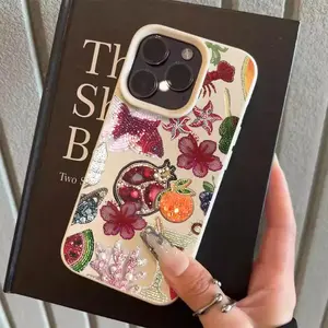 Lobster Fish Bead Embroidery TPU Smartphone Cover, Anti-Fall Shockproof Durable Stylish Camera Protection Case for iPhone 16/15/14/13/12/11 Series (Pro Max/Pro/Plus) Devices, Cellphone Tech Accessories