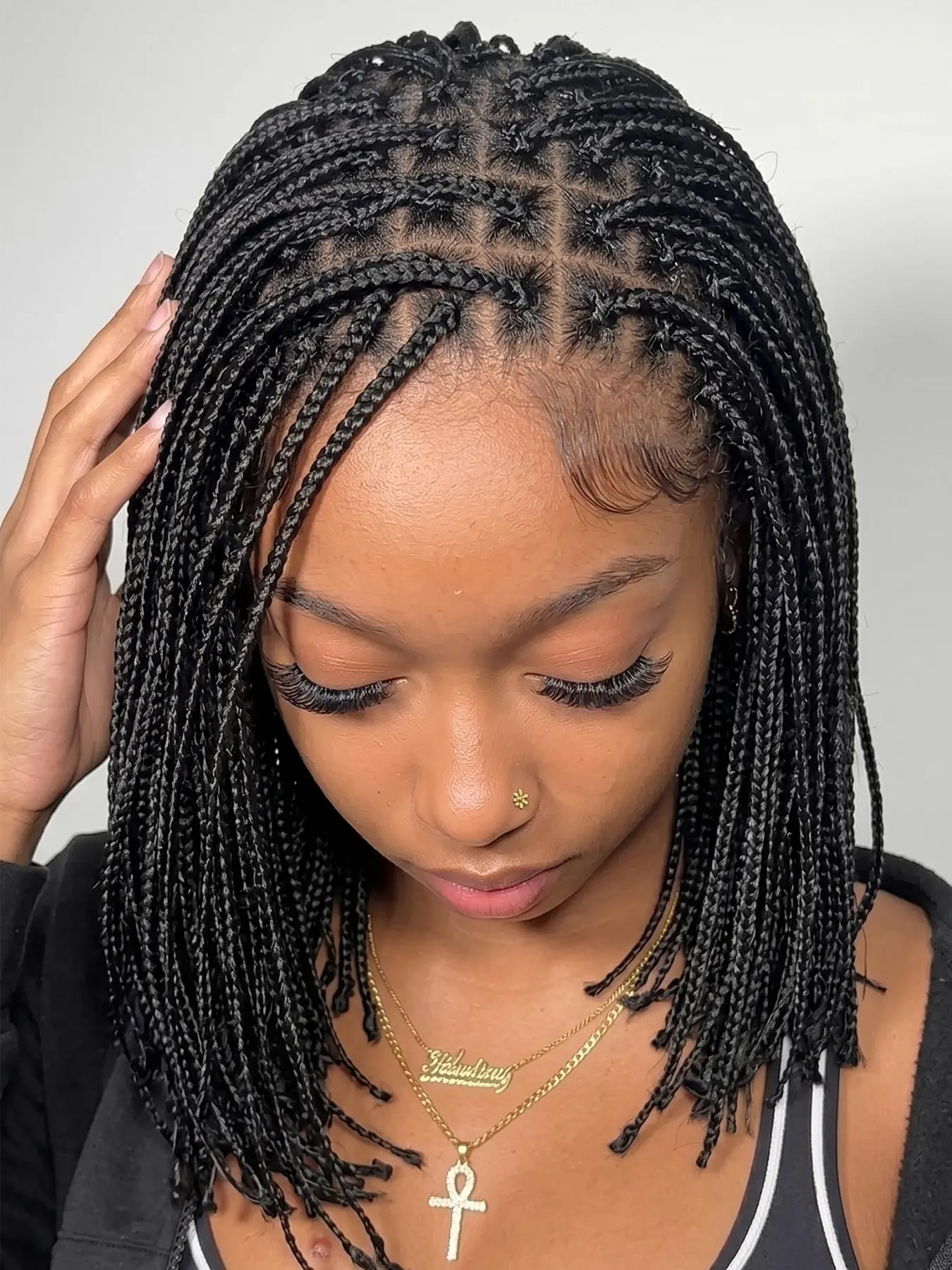 DOSAY Life-Like 6X6 Double Lace Frontal Bob Wig Synthetic Cornrow Braids Wig 12 inches Passion Twist Micro Box Dreadlock Wig with Baby Hair for Black Females Short Bob Braided Wigs