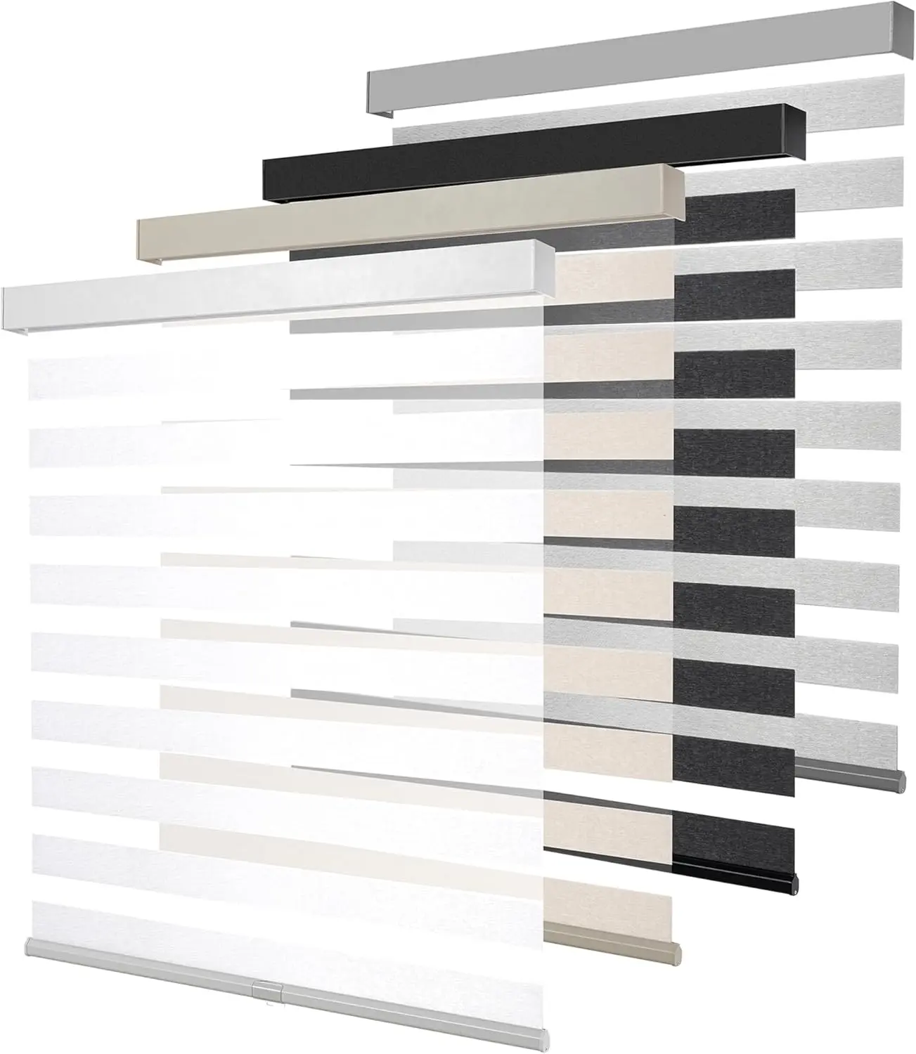 Cordless Zebra Blinds for Windows - Durable, Breathable Light Filtering Dual-Layer Sheer Shades with Free-Stop Pull Down, Color-Matched Valance, Custom Size Option for Bedroom & Office, White, 43" W x 72" H, Color-Matched Accessories