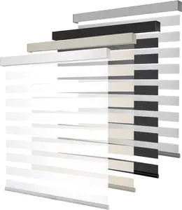 Cordless Zebra Blinds for Windows, Free-Stop Pull Down Roller Window Shades with Valance, Light Filtering Dual Layers Sheer Shades for Home and Office, White, 43" W x 72" H