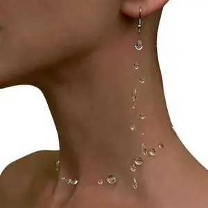 Minimalist Transparent Crystal Dewdrop Earrings Niche High-End Unique And Versatile Clavicle Chain