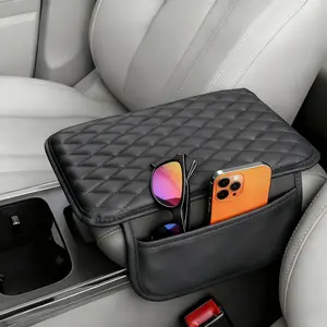 Joytutus Microfiber Leather Car Center Console Cover with 2 Storage Bags Universal Fit High-Density Foam Armrest Cushion for Enhanced Comfort & Style