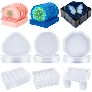 DIY Resin Coaster Mold 12 PCS - Geometric Silicone Craft Set with Holder | Create Satisfying Epoxy Art, Perfect Beginner Kit for Unique Gift Making