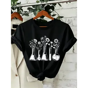 Botanical Tee,Modern Science Teacher Shirt Chemist Lab Floral T-Shirts,Laboratory Technician T-Shirts,Biology Botany Tops Gifts