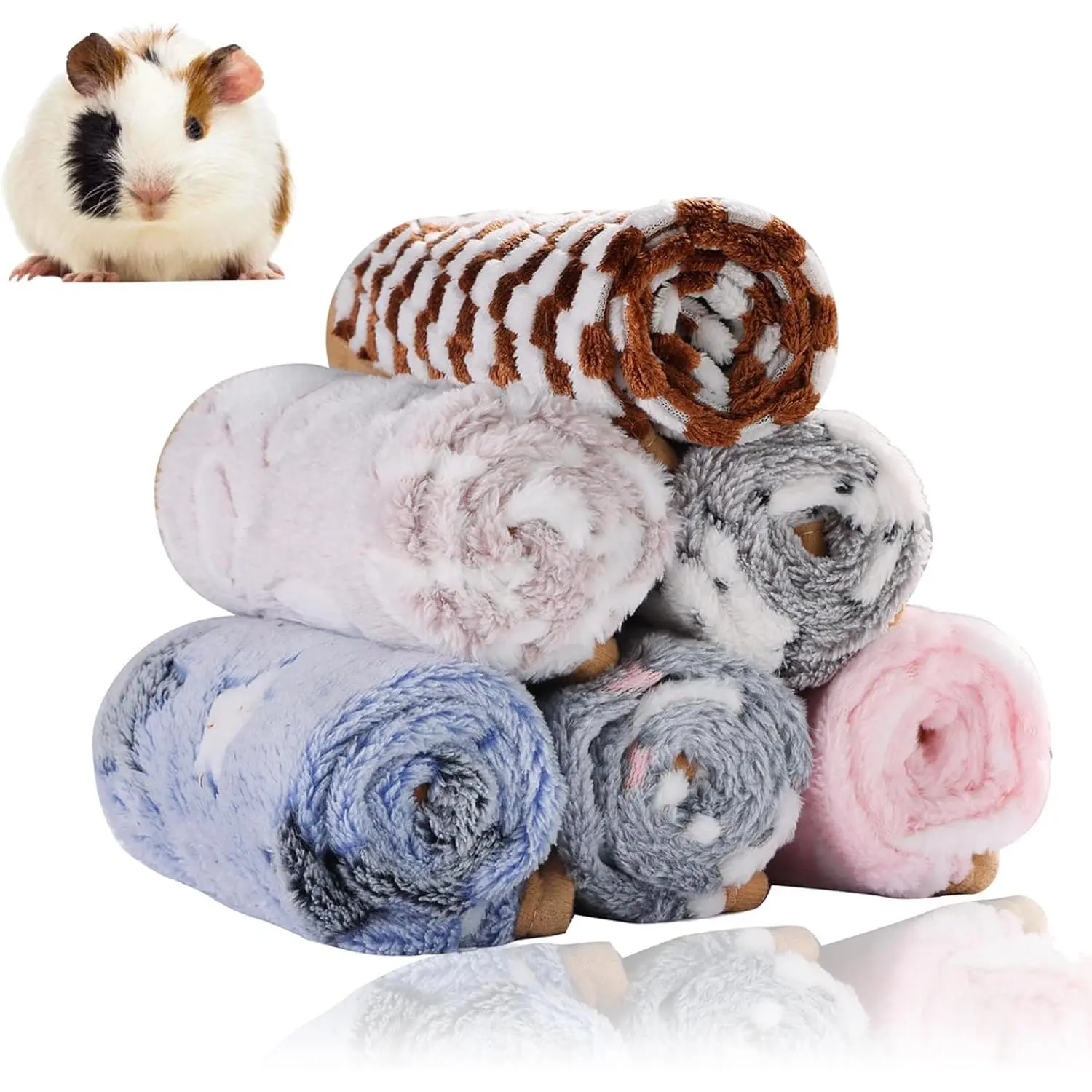 6 Pieces Small Animal Fleece Blankets, Waterproof & Washable Cage Liners for Chinchilla, Guinea Pig, Rabbit, S-7.9 x 7.9 inch Reusable Bedding, Sleep Mat, Set Pack