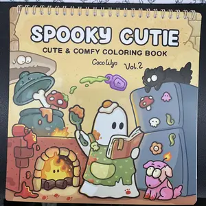 Coco Wyo Spooky Cutie Vol.2 Coloring Book (Spiral Bound) & Sticker Set - Adult Coloring Book, Creative Fun Art Supplies for Books and Stickers Enthusiasts, Lay-Flat Binding