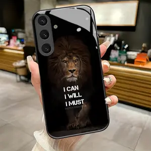 Christ Verses Lion  2D pattern suitable for Samsung Galaxy S25 S25edge S25FE S25Plus S25ULTRA 5G Pretty Phone Case,Black Frame Glass Phone Case Individual Design,Is Suitable for Every Holiday Gift