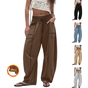 Tanming Womens Warm Fleece Lined Barrel Sweatpants Wide Leg Baggy Lounge Pants Casual Bottoms with Drawstring and Pockets for TikTokShopBlackFriday Winter Late Fall Days and Early Spring
