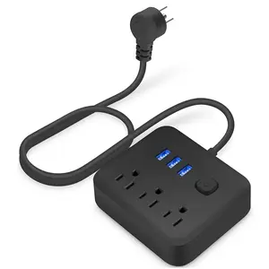 Surge Protector Power Strip - 3 AC outlets and 3 USB ports, Multi Plug Outlet Extender, 4Ft Braided Extension Cord, Flat Plug Wall Mount Desk Charging Station for Home Office Summervibes