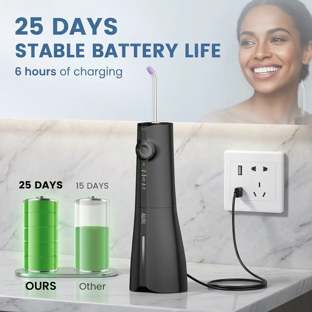 Cordless Oral Irrigator  Cleaner - 9 Jet Tips, 300ML Tank, 5 Modes, IPX7 Waterproof, Rechargeable  Oral Care Dental Device for Home & Travel, Black  Portable Water Flosser