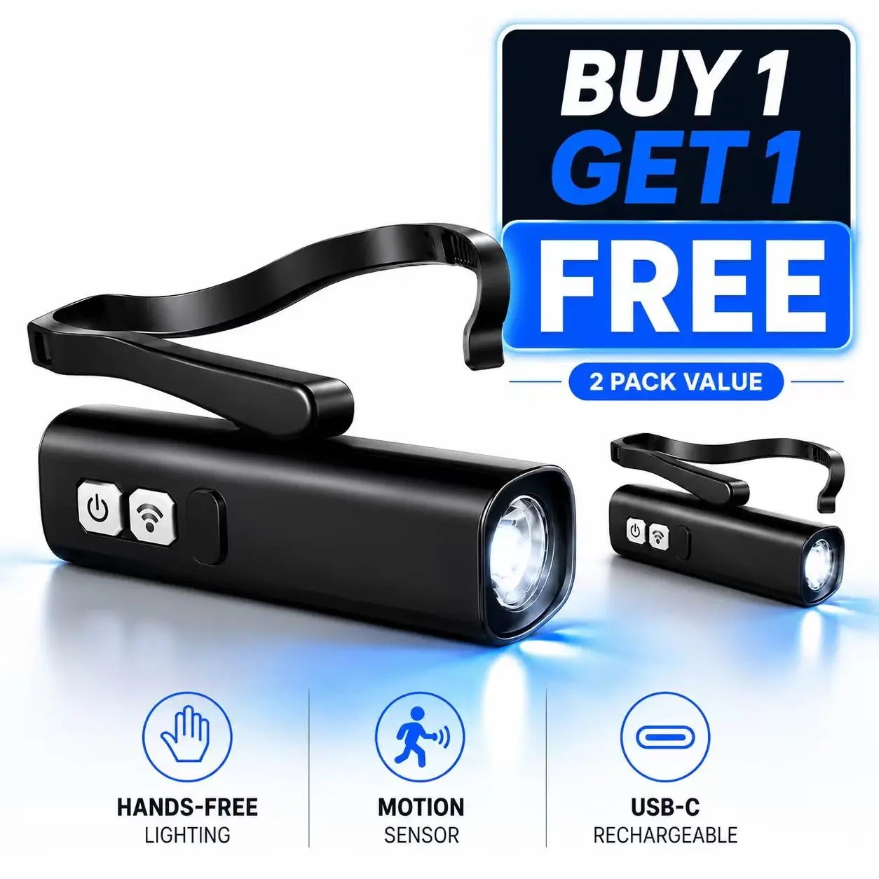 Ear Worn Motion Sensor LED Headlamp, Lightweight Adjustable Lamp, festive party gift,Perfect Father's Day Gift for Home Use, Work & Outdoor rechargeable