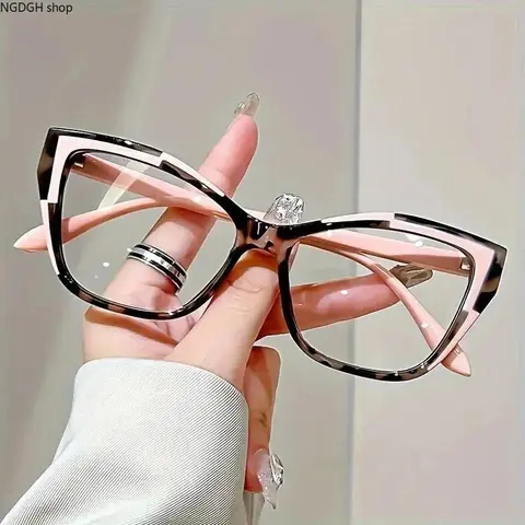 Women's Color Block Fashion Accessory Eyewear - Retro Tortoise-Pink Cat-Eye Frames, Anti-Glare Blue Light Blocking Lenses, Bold Upswept Stylish Trendy Eyeglasses for Adults' Sports & Outdoor Daily Chic Use