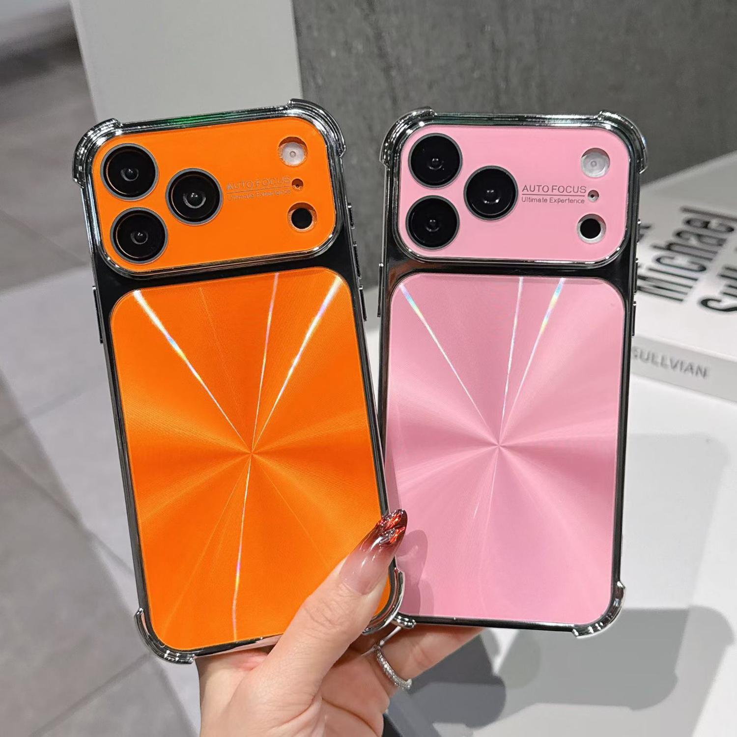 Shockproof CD-Texture Case for iPhone 17 Pro Max 16 15 14 13, Luxury Bling Electroplating Laser Phone Case Quad-Corner Drop-Proof Case with Lens Protector