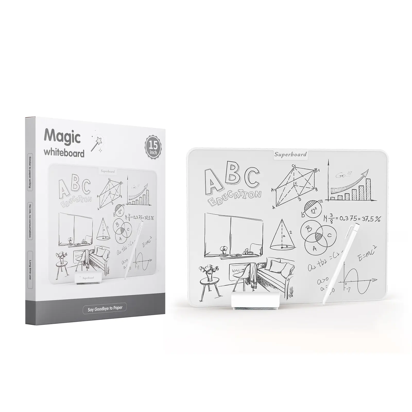 Superboard 15-inch Erasable Magnetic Writing Board for Notes Shopping Lists & School Supplies Dust-free Ink-free Paperless Fridge Magnet Perfect Gift