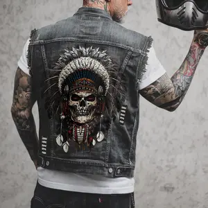 Men's Denim Vest Tribal Print Top