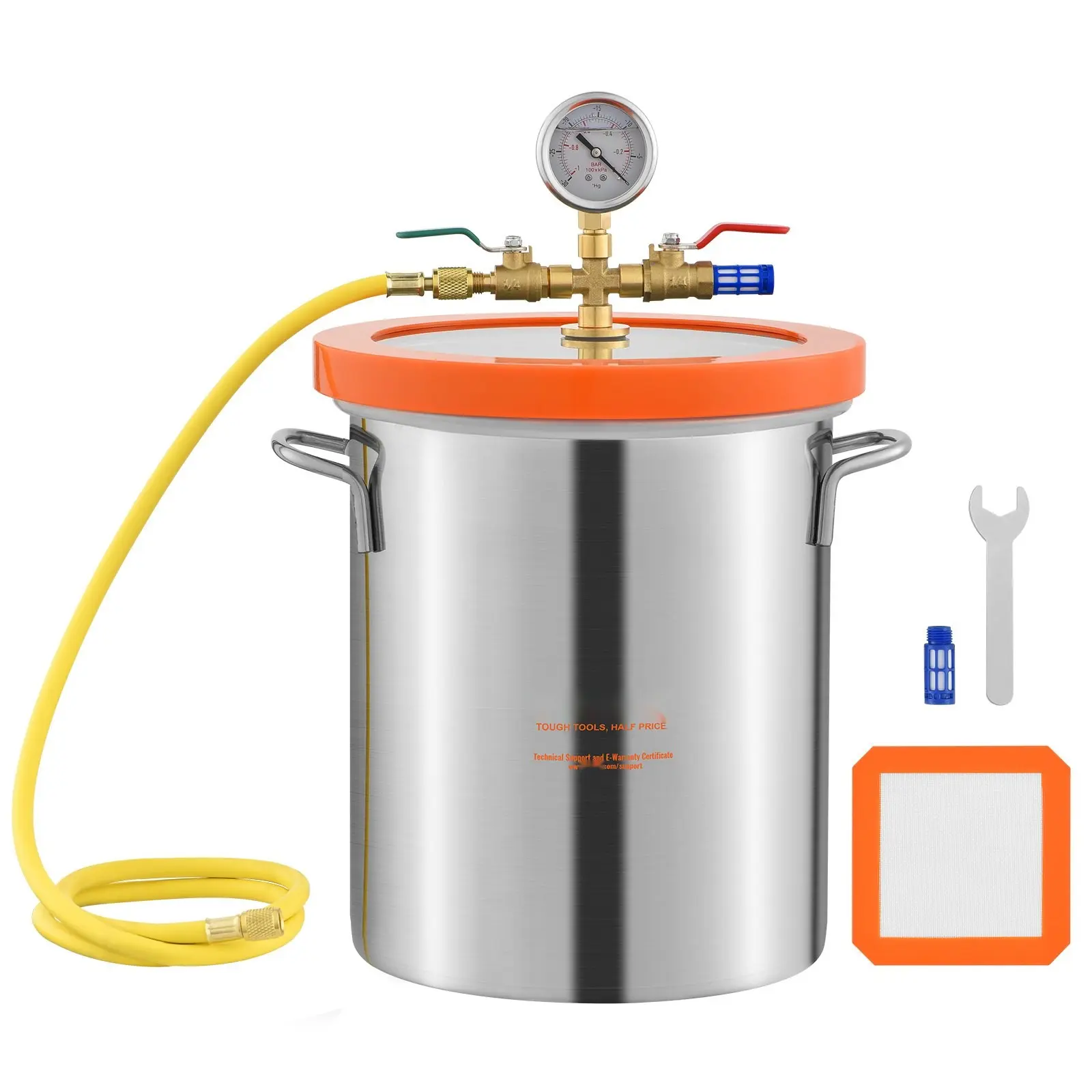 3 Gallon Vacuum Chamber With Upgraded Tempered Glass Lid, 304 Stainless Steel Body, Degassing Chamber For Wood Stabilization, Resin Degassing, Silicone Degassing, And Plaster Degassing, Ideal For Epoxy, Resin Casting, DIY Projects