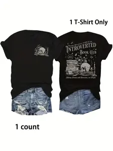 Women's Skull & Letter Print Round Neck Graphic Tee, Casual Slim Fitting Vintage Trendy Casual Fitted Short Sleeve T-shirt for Daily Wear, Ladies All Seasons Outfit, Womenswear