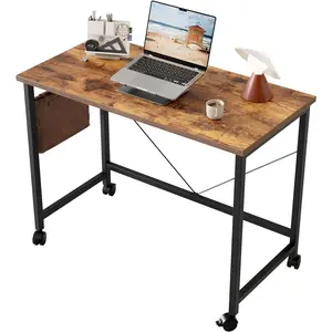 Rolling Computer Desk with Wheels, Gaming Desk for Small Spaces, Modern Simple Style Table for Home Office, Study Writing Table (Caster, Rustic Brown, 32 inch)