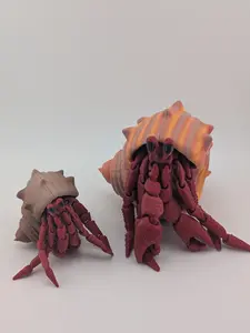Flexi Hermit Crabs Mommy & Baby Sizes Fully Articulating with Removable Shells Durable PLA Plastic for Collectors Ocean Lovers Fidget Fans