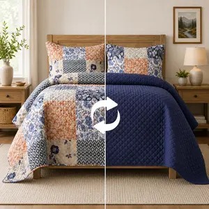 Mocassi 3-Piece Patch Plaid Quilted Reversible Bedspread Coverlet Set