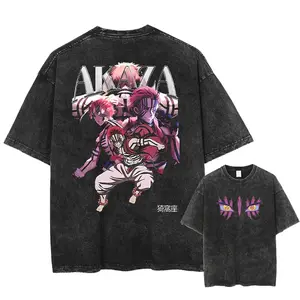 Akaza "Upper Moon Three" Oversized Vintage T-shirt, Acid Wash Shirt,Anime Clothing, Gif for men, Y2K shirts