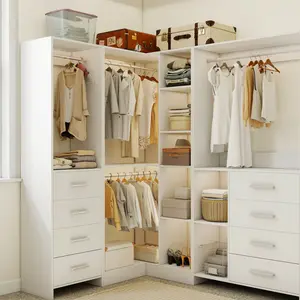 L-Shaped Corner Closet System with Shelves, 80" Tall Open Wardrobe Closet Organizer with Hanging Rods, Space-Saving Corner Storage Closet for Bedroom, 36.6" x 36.6" Closet System