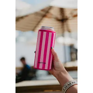 Pink and Hot Pink Striped Slim Can Cooler
