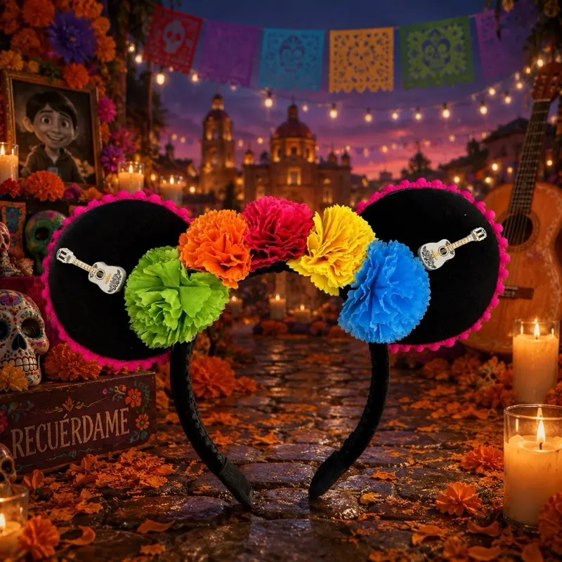 Colorful Fiesta Floral Mouse Ear Headband | Handmade Día de los Muertos Inspired Ears | Theme Park Headband
