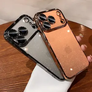Plating Glittering Sparkle Transparent Phone Case For iPhone 17 Pro Max 16 15 14 Plus 17 Air Lens Camera Protection Slim Cover Protective Casing