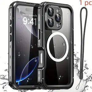 Magnetic Waterproof Phone Case with Lanyard, Shockproof Phone Protective Cover, Phone Accessories Compatible with iPhone 16 Pro Max 16 Plus, Shockproof Protector