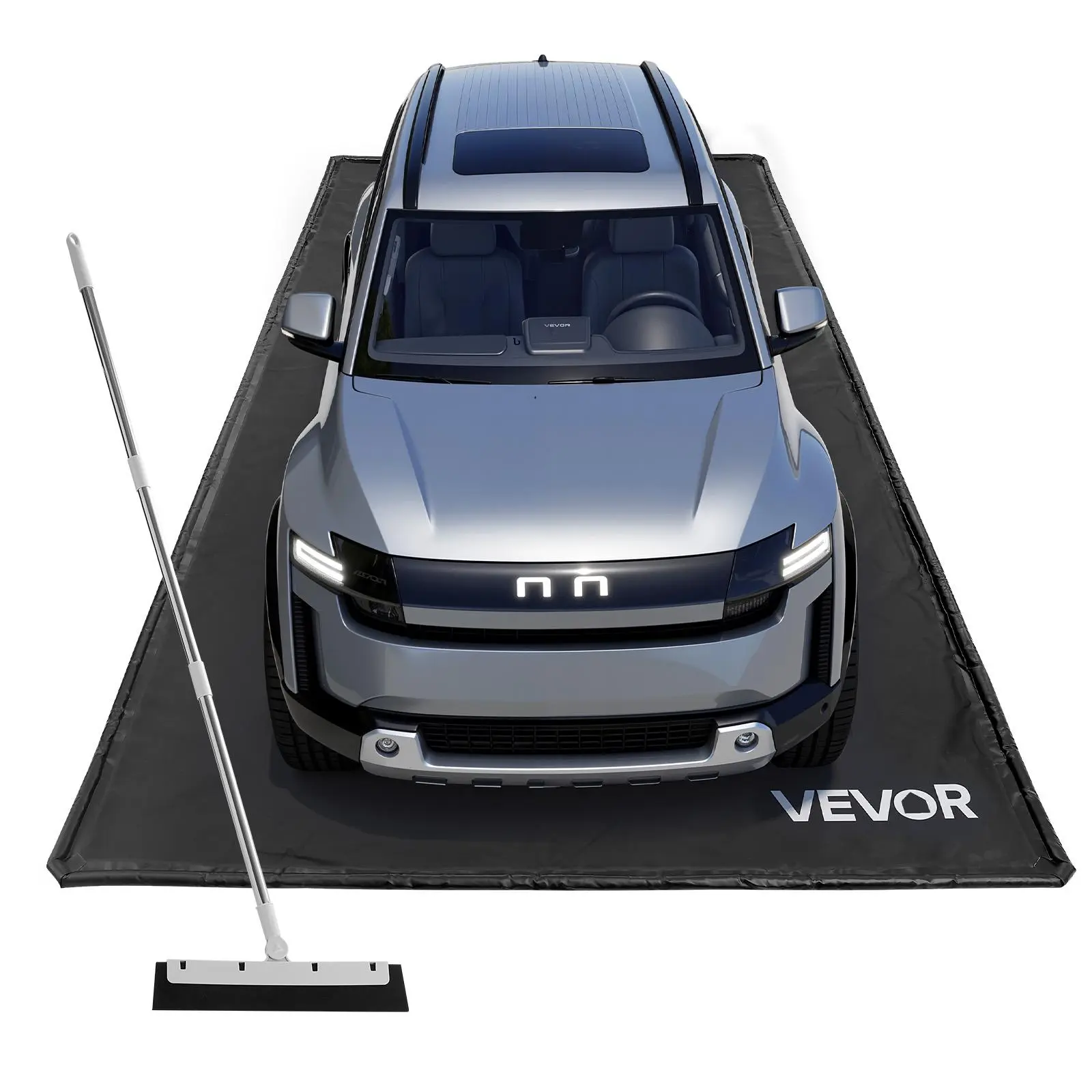 【DealsForYouDays】VEVOR Black PVC Containment Mat, 7ft 9in x 16ft Durable Garage Floor Protection Mat with Cleaning Squeegee, Non-Slip Heavy-Duty Waterproof for Car Vehicle Guard Against Snow, Rain, Mud