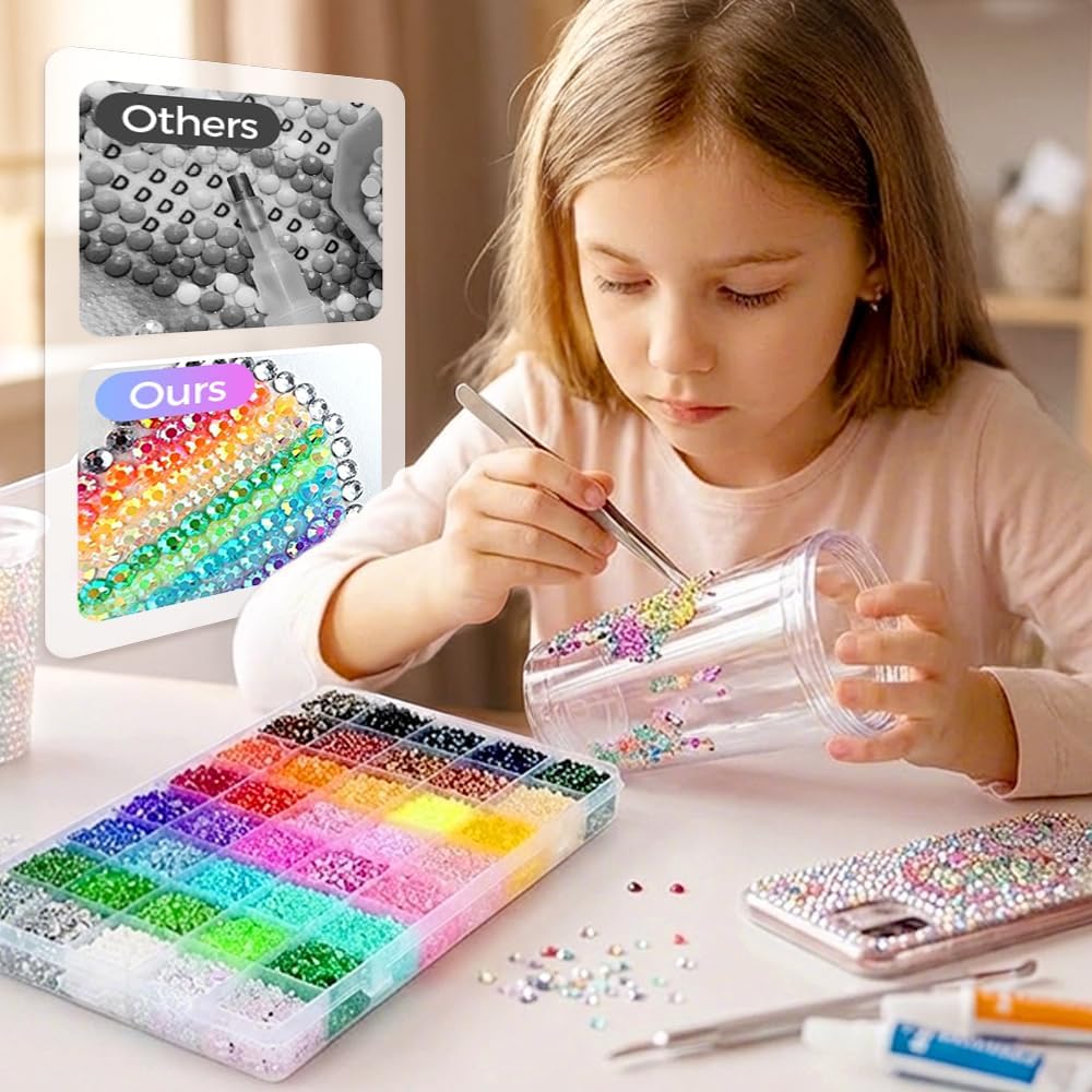32000pcs 40 Color Jelly Water Droplets, 3mm Resin Flatback Rhinestones for Diamond Art, Bedazzler, with Applicator And Tweezers for Crafts, Shoes, Nails, And Jewelry