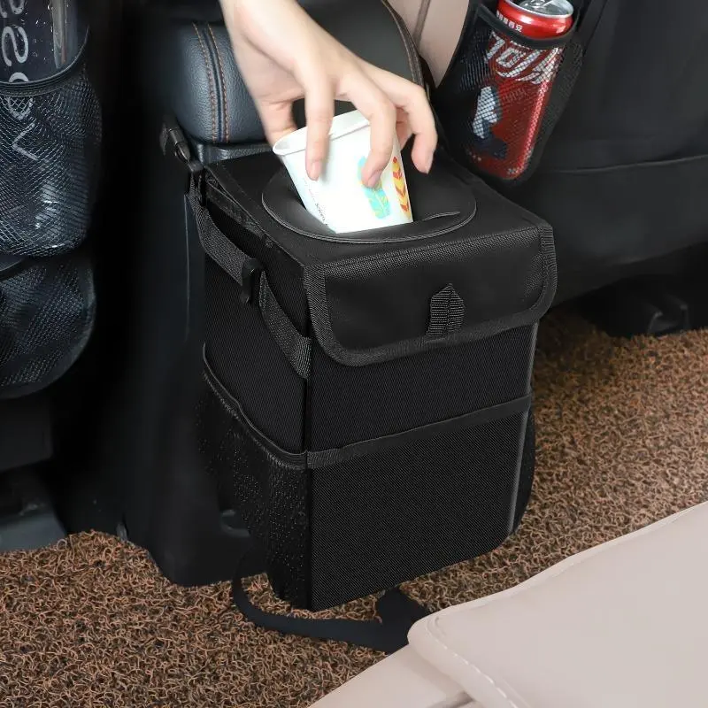 Car Trash Can with Lid and Storage Pockets - Multifunctional Car Organizer, Car Trash bin, Garbage Can