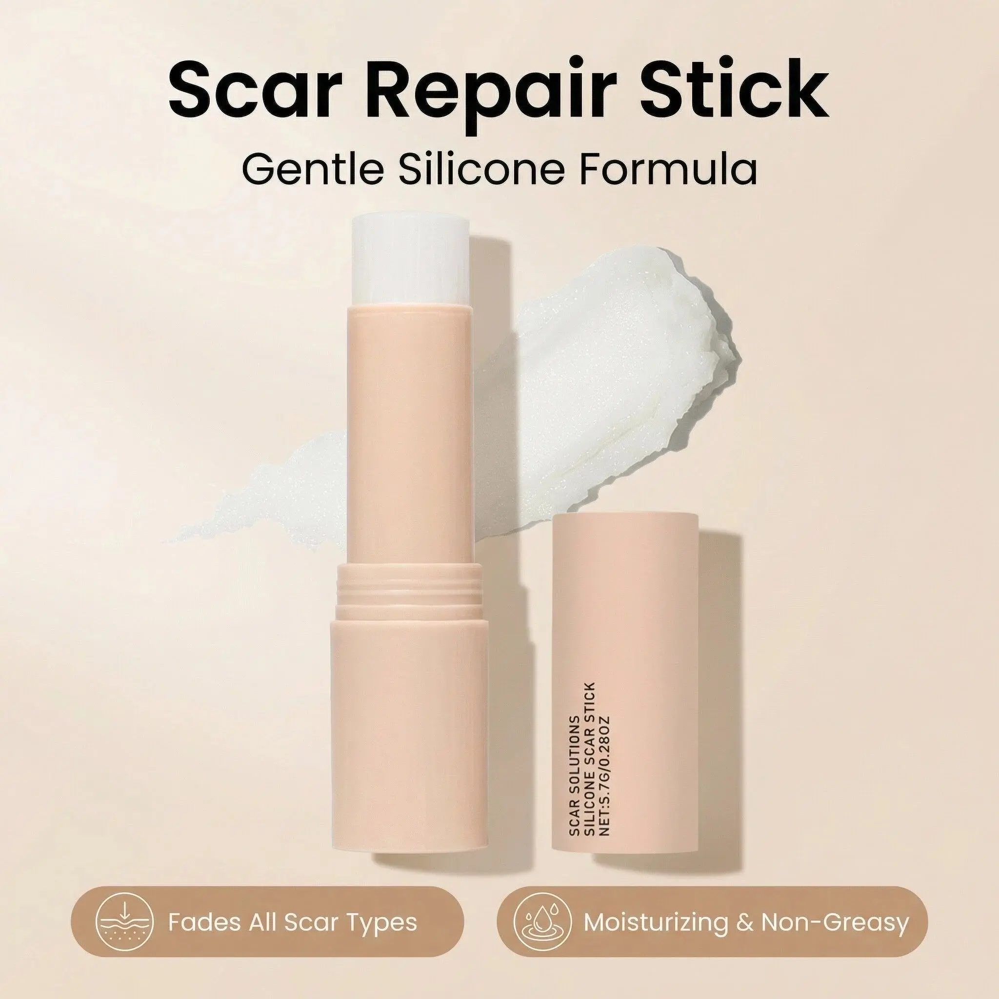 Silicone Scar Stick with Hyaluronic Acid, Centella Asiatica & Vitamin E – Fast-Absorbing Scar Gel Cream for Face & Body, Smooth-Looking Skin Care Stick for Stretch Marks, Acne Marks & Daily Body Care Routine