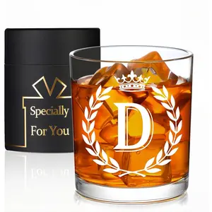 Personalized  Glasses Gifts for Men, Letter D Initial  Glass, Christmas Birthday Gifts for Men Husband  Dad, 10 OZ Old Fashioned Glass with  Box(Letter D)