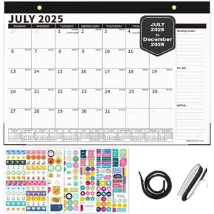 Calendar 2025-2026 for Refrigerator, Desk Wall Calendar, July 2025 to December 2026, Monthly Large Planner Pad with Plastic Cover 17" X 12" Black