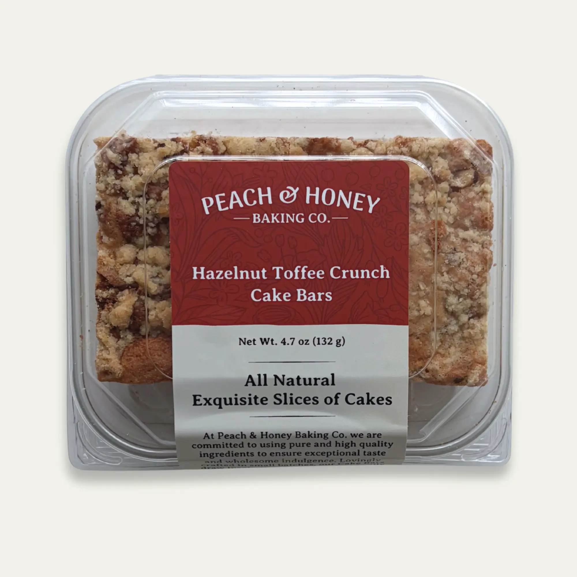 Delicious Hazelnut Toffee Crunch Cake Bars by Peach & Honey Baking Co. - Buttery Soft-Baked Dessert Bars - Roasted Hazelnuts with English Toffee Streusel Topping, Rich & Crunchy, Balanced Sweetness