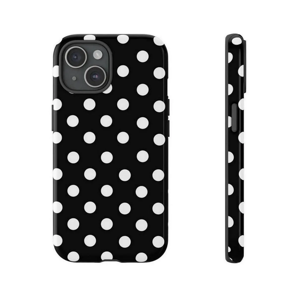 Black Polka Dot Tough Phone Case Phone 16 15 14 13 12 11 Pro Max Xr Aesthetic Teen Case, Phone Cover