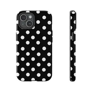 Black Polka Dot Tough Phone Case Phone 16 15 14 13 12 11 Pro Max Xr Aesthetic Teen Case, Phone Cover