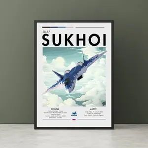 Sukhoi Su-57 Print, Modern Aviation Style Wall Art, Stealth Jet Illustration Poster, Military Aircraft Decor