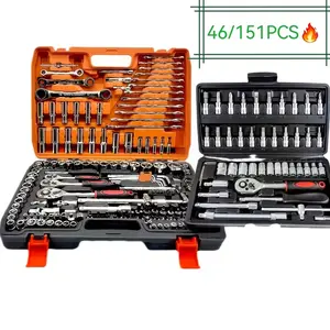 46-Piece Car Mechanical Repair Tool Set, Multi-Functional Hex Bit Socket Wrench & Ratchet Group, Durable Metal Structure Toolbox, Multifunctional Wrench Set