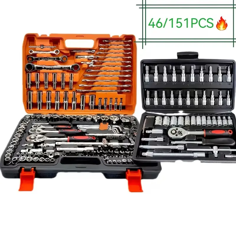 46-Piece Car Mechanical Repair Tool Set, Multi-Functional Hex Bit Socket Wrench & Ratchet Group, Socket Combination Tool, Durable Metal Structure Toolbox, Multifunctional Wrench Set, Socket Kit