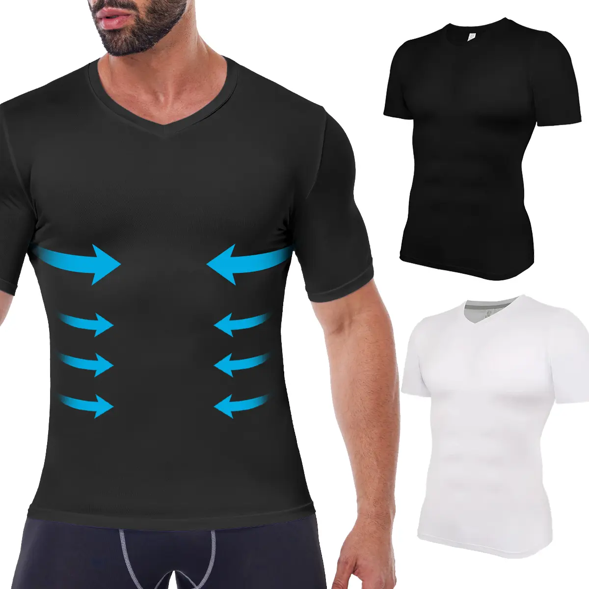 Men's Compression Gym Vest - Activewear Fitness, Casual Fitness Wear, Dry Fit Active, Thermal Wear, Breathable, Stretchy, Lightweight, Soft Comfy Fabric, Short Sleeve, Plain Body Shaper Undershirt for Workout Sports Biking