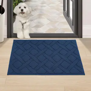 Door Mat Indoor Entrance, Non-Slip Absorbent Doormat for Front Door, Low-Entryway Mat for Dirty Paws, Washable Dirt Trapper Mats (20"x32", Blue)