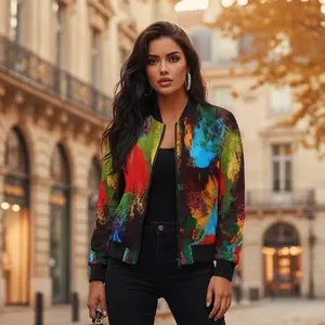Custom-made abstract, bomber jacket Womenswear Outerwear Long Sleeve Casual Coats