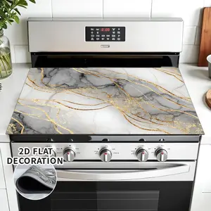 2D flat, elegant marble and gold decorative stove protection pad - durable rubber, non slip, heat-resistant, suitable for gas/electric stoves and washing machines, fashionable kitchen accessories, stove protection pad, stove cover