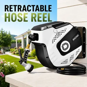 33FT/65FT Retractable Garden Hose Reel, Wall Mounted Auto Rewind Water Hose Reel with Spray Nozzle, Heavy Duty Outdoor Hose Reel with 180° Swivel Bracket for Yard, Lawn, Patio & Garden