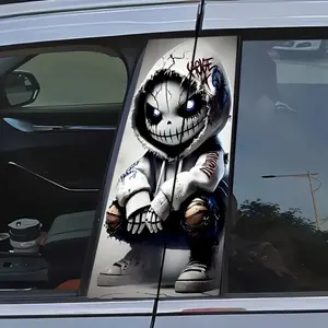 Trendy Cool Mechanical Skeleton Figure Car Sticker - Hoodie Crack Design Car B-Pillar & Center Pillar Decorative Sticker
