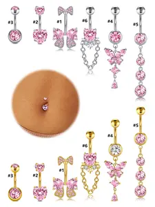 Women's Elegant Butterfly & Heart Design Belly Rings, Cute Trendy Belly Piercing Jewelry, Fashion Body Jewelry for Party & Daily Decor, Belly Button Piercing