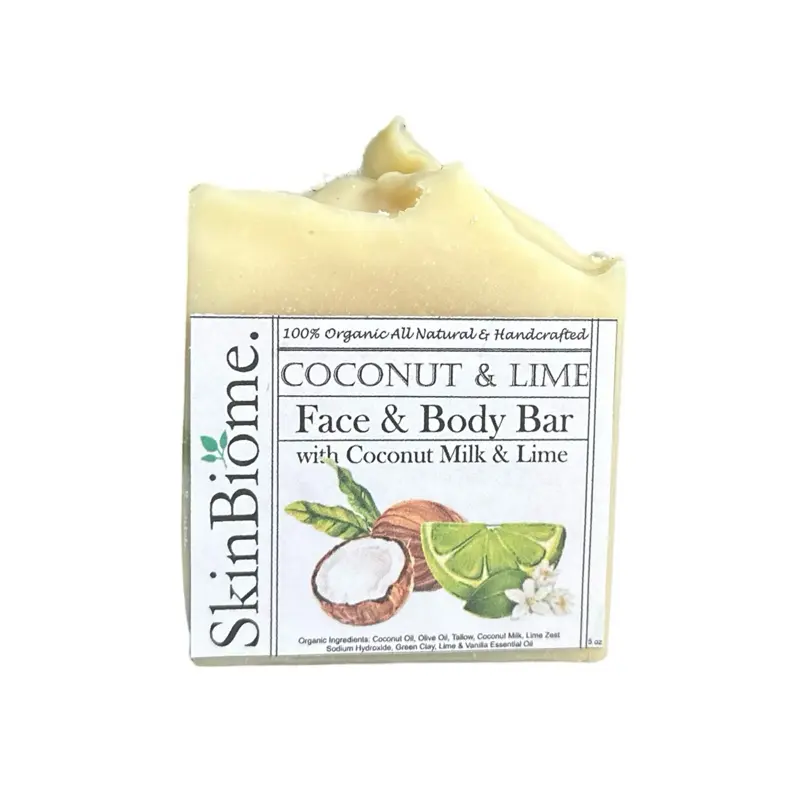 SkinBiome Coconut & Lime Tallow Soap Bar with – All Natural Grass Fed Tallow Soap – Moisturizing Face & Body Wash Great for Eczema, Dry, Itchy, Sensitive Skin